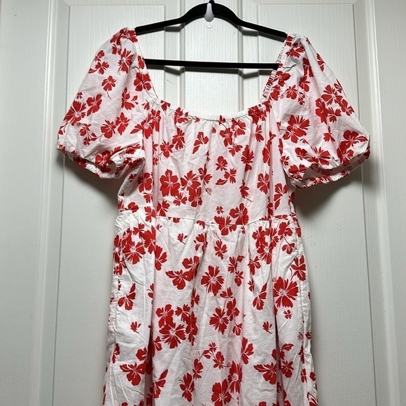 J CREW Hibiscus Floral Puff Sleeve Midi Dress Sz 14 - Picture 2 of 11